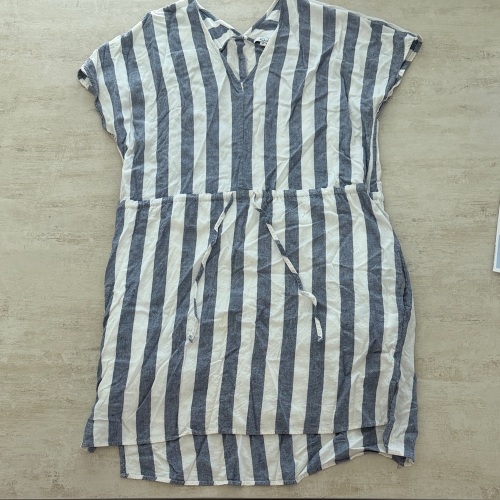 Rails Blue and White Striped Tie-Waist Midi Dress